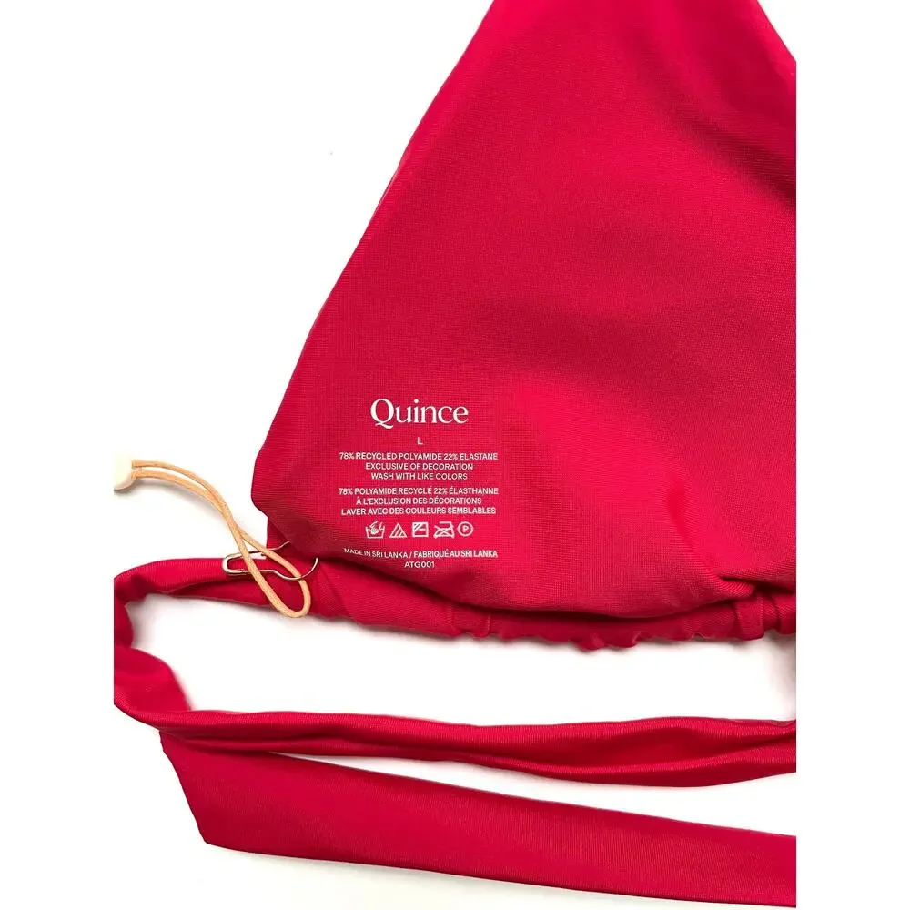 Quince Italian Ring Triangle Bikini Swim Top Cherry Red Size Large NEW